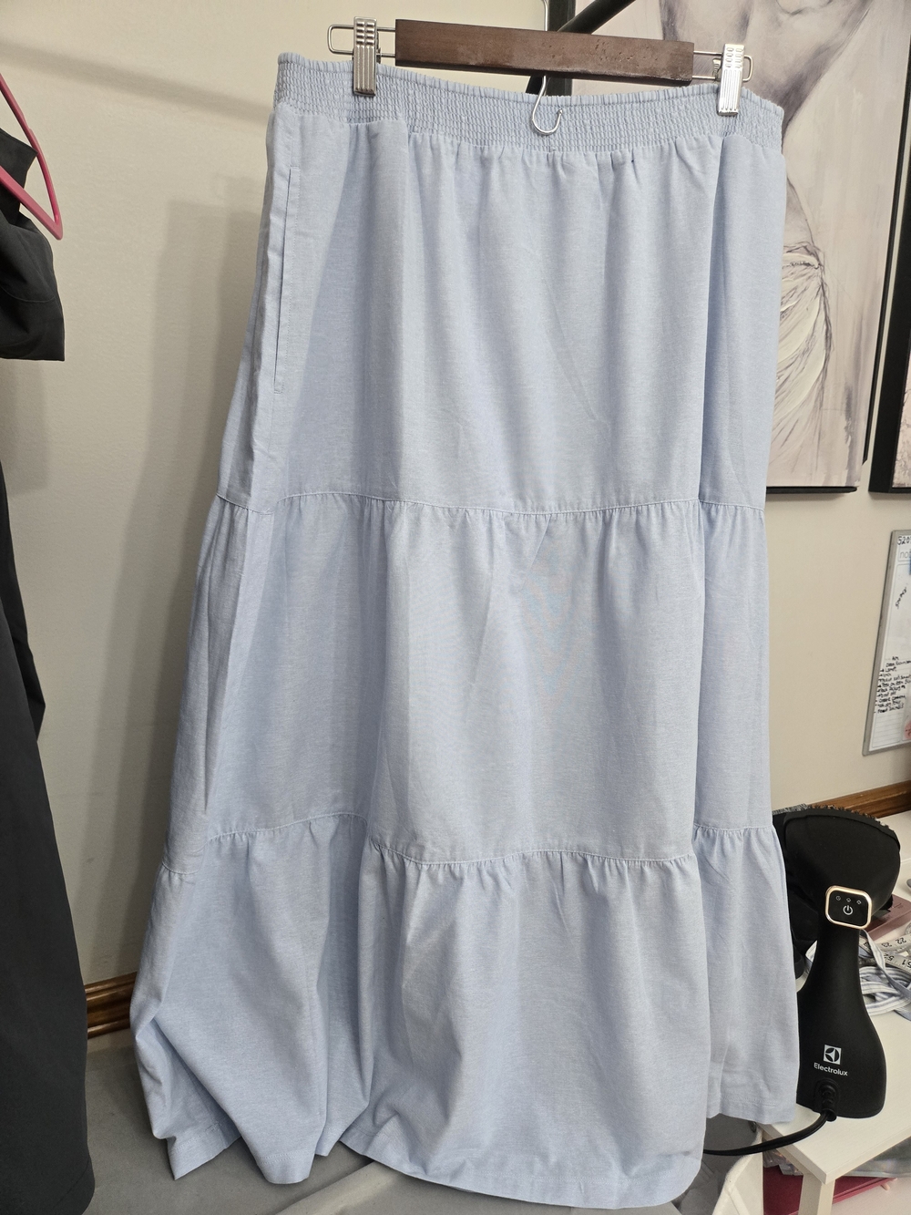 National Light Blue Cotton Tiered Maxi Skirt XL NWT